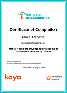Mental Health & Psychosocial Wellbeing of Adolescents Affected by Conflict — Certificate of Completion (Kaya)