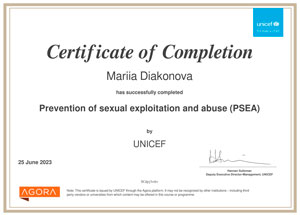 UNICEF — Prevention of Sexual Exploitation and Abuse (PSEA) — Certificate of Completion