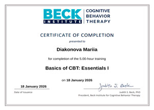 Basics of CBT: Essentials I — Beck Institute for Cognitive Behavior Therapy — Certificate of Completion